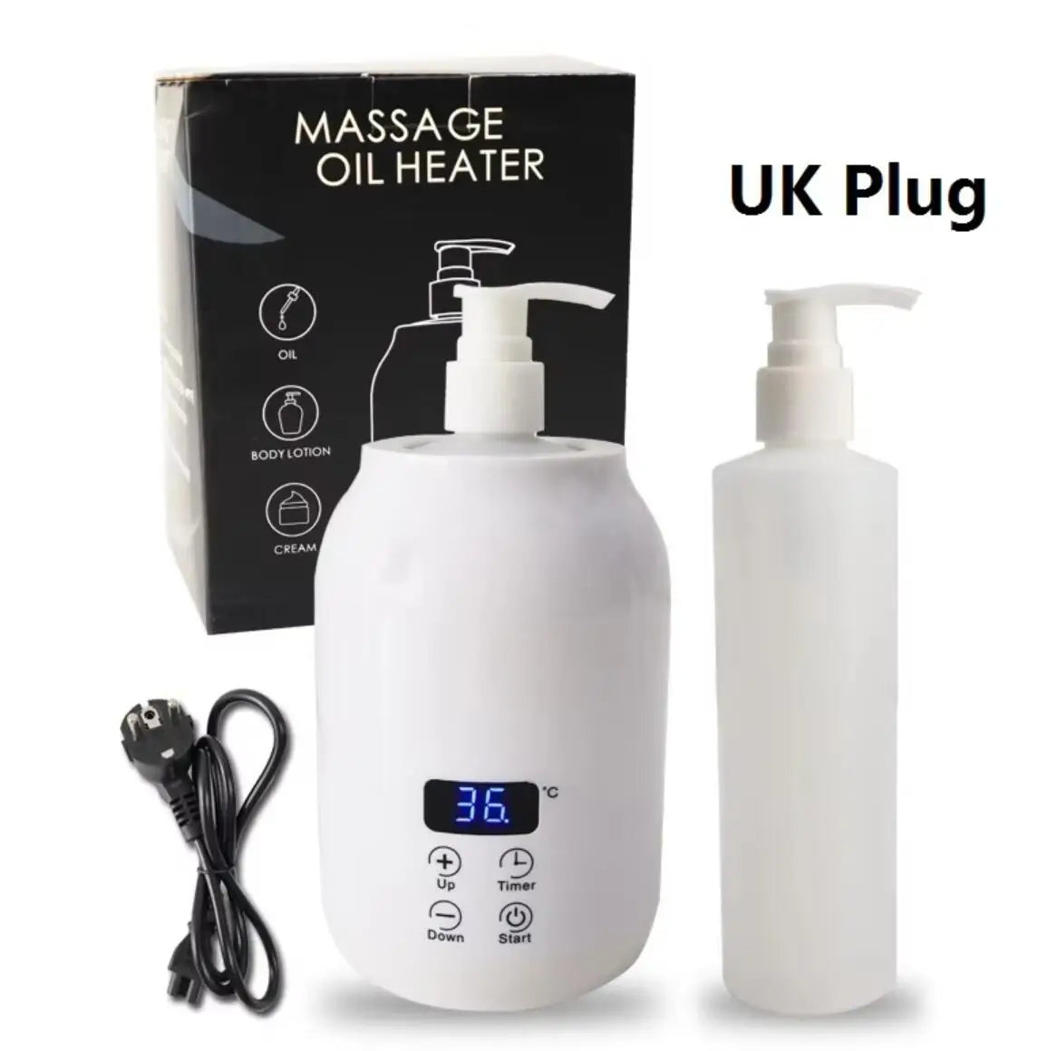 250ML Electric Massage Oil Warmer &ndash; Digital LED Touch Screen White UK Plug / 250ml