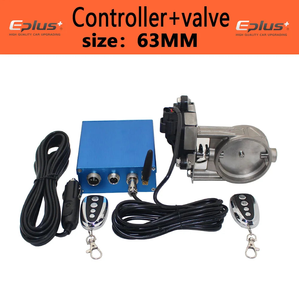 EPLUS Car Exhaust Pipe Electronic Valve Kit with Remote Control - Universal Fit, Multi-Angle Mode, Available in 51mm, 63mm, 70mm, 76mm 63mm Kit 1
