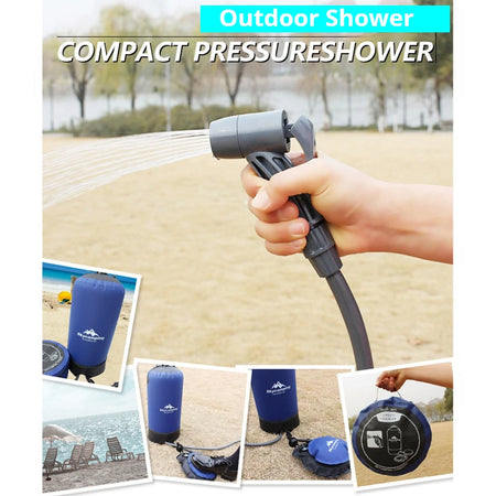 Portable Outdoor Shower with Foot Pump | Lightweight Inflatable Pressure Water Bag for Camping &amp; Beach | 11L Capacity