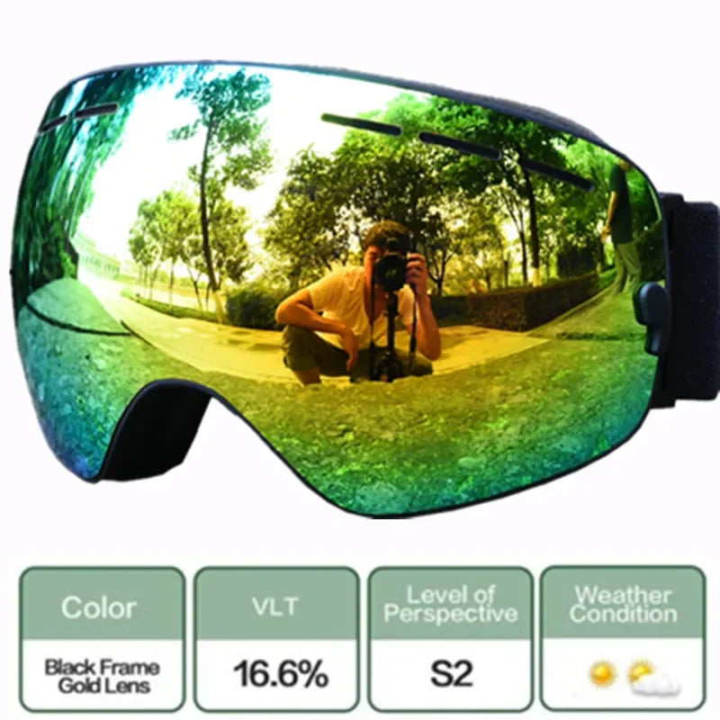 AFS-3100 Ski Snowboard Goggles &ndash; Wide Angle Anti-Fog UV400 Black-G