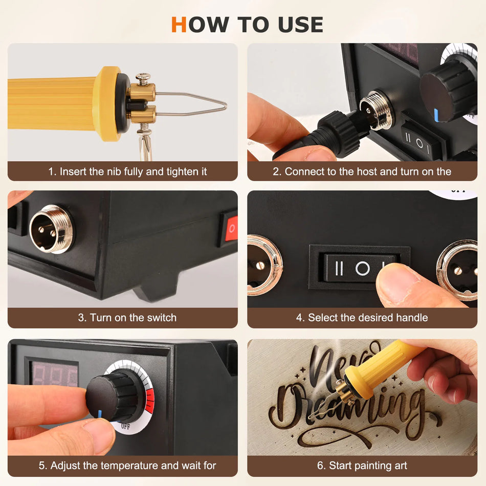 Kit de pyrogravură cu două mânere din lemn cu 30 de vârfuri