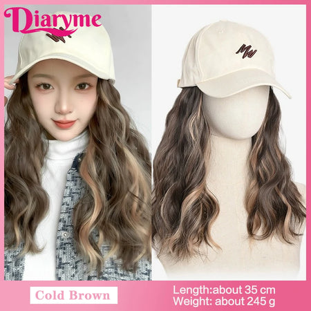 DIARYME Short Water Wavy Cap Wig with Brown and Blonde Highlights