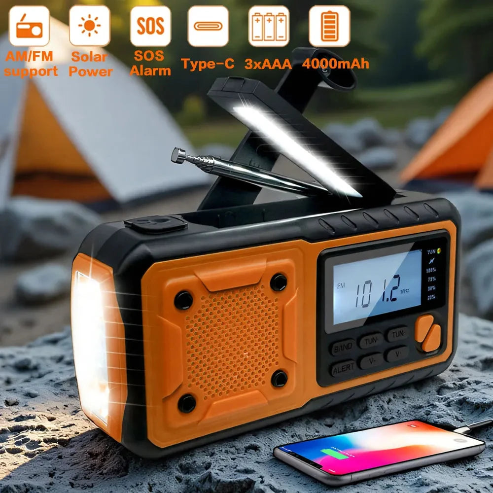 Portable Solar Power Radio with Built-in Speaker, Flashlight &amp; SOS Alarm