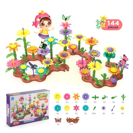 STEM Educational Flower Garden Building Toy for Kids Aged 3-7 - Enhance Creativity and Learning 144 pcs