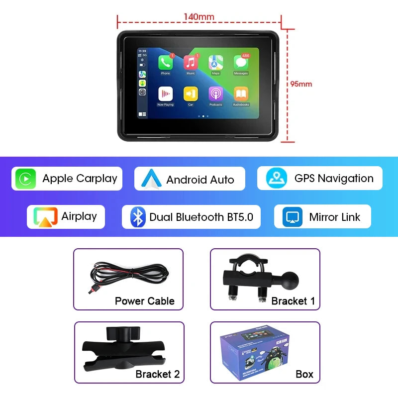 Jansite 5 Inch CarPlay Motorcycle DVR &ndash; Wireless Connectivity and Portable Design 5 inch Carplay / 128G