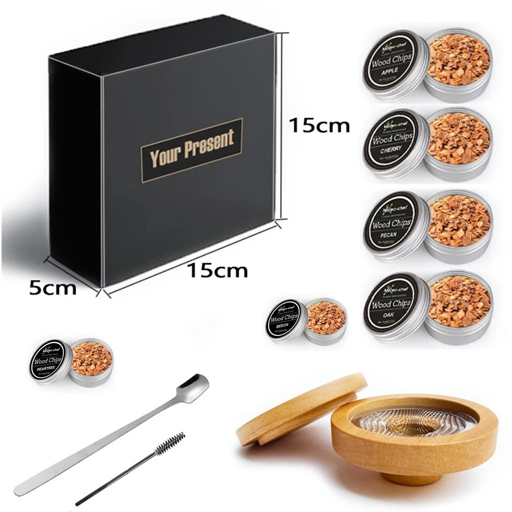 6Aroma Wood Chips With Utensils Smoked Lid - Premium Wood Oak Lid