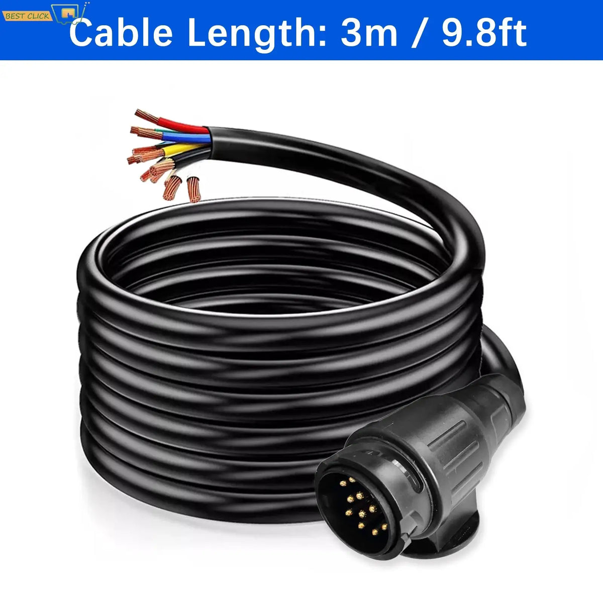 13 Pin Trailer Wiring Harness Pre-Wired Euro Plug Cable For Caravan Trailer Camper Van 3 Meters Extension by InterCyprus Trading Ltd