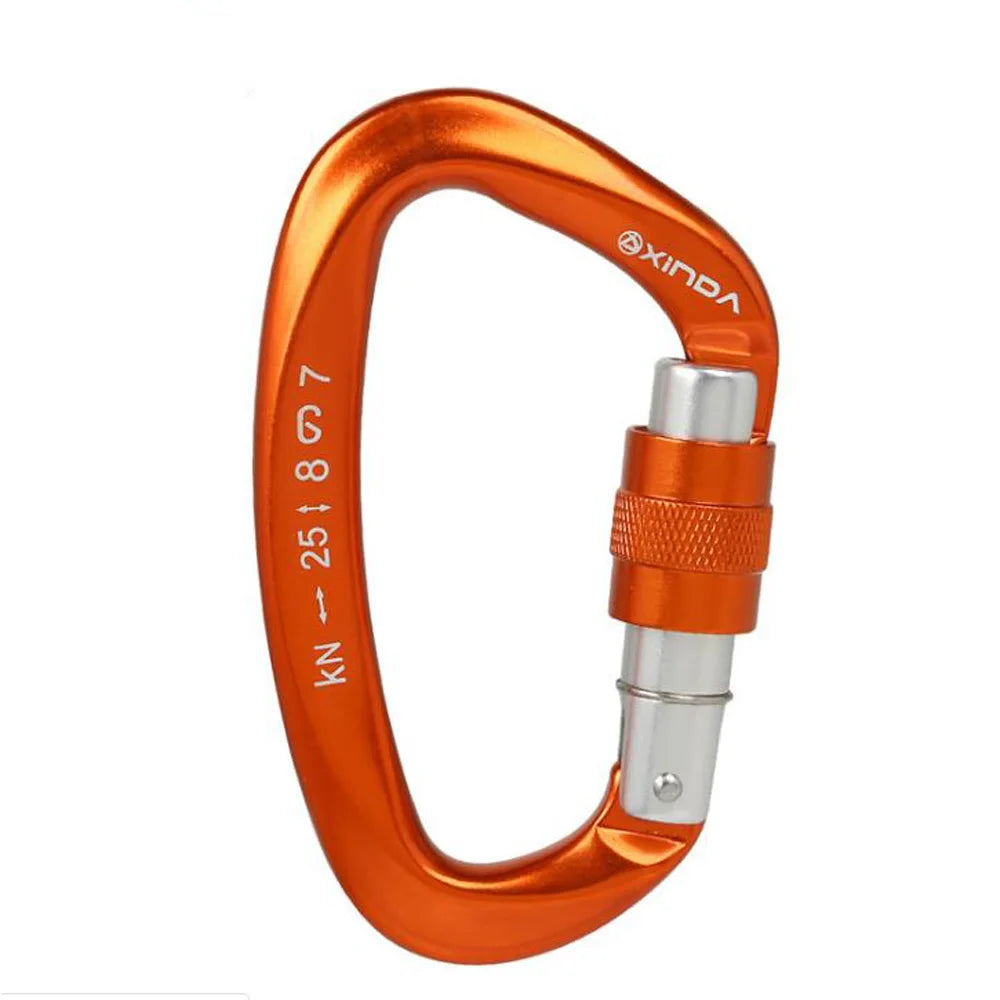 XINDA 25KN Mountaineering Caving Rock Climbing Carabiner D Shaped Safety Master Screw Lock Buckle Escalade Equipement Orange