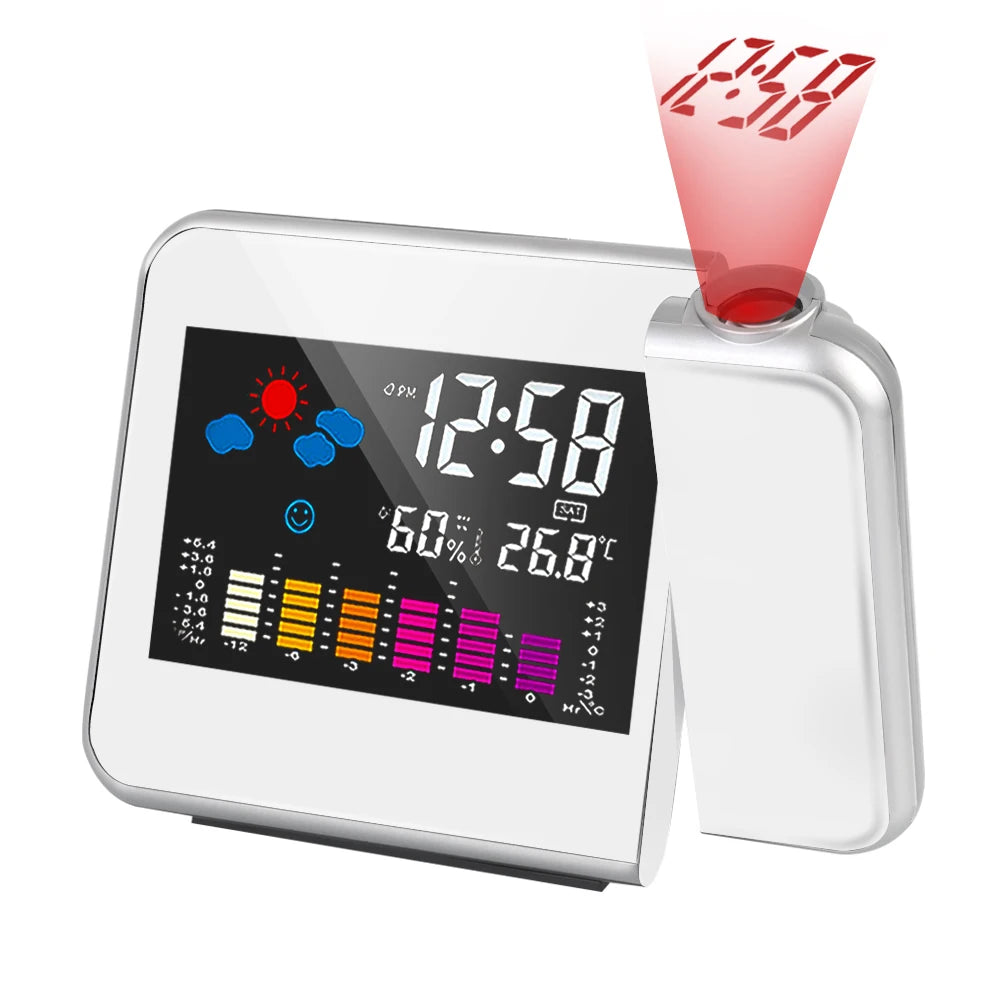 Rotatable Digital Alarm Clock with Time Projection and Weather Station Features WHITE