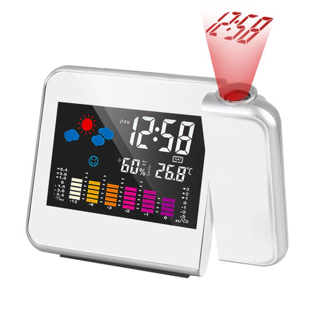 Rotatable Digital Alarm Clock with Time Projection and Weather Station Features WHITE