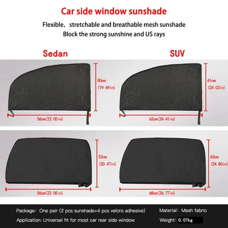 NoEnName_Null 2PCS Mesh Car Sun Shade - UV Protection for Sedan/SUV