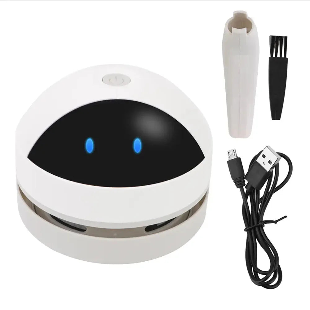 Desk Dust Vacuum &ndash; Cute and Compact USB Charging Cleaner White