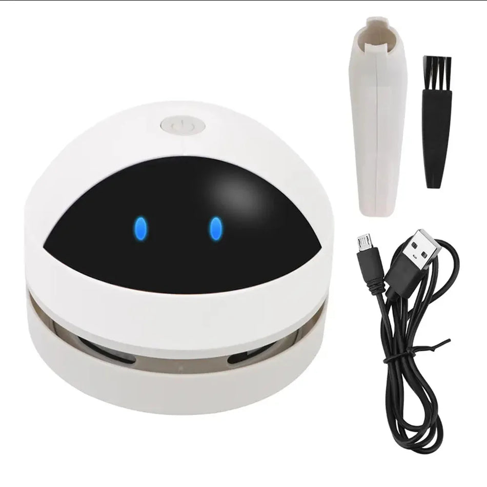 Desk Dust Vacuum &ndash; Cute and Compact USB Charging Cleaner White