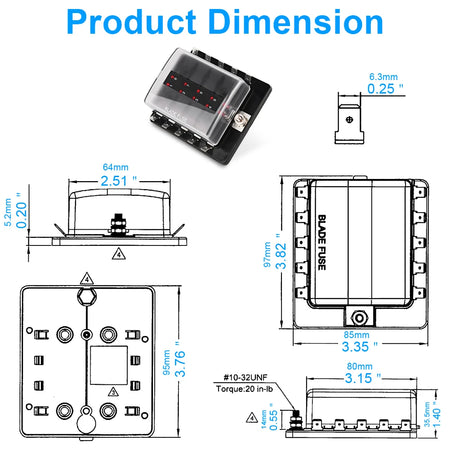 Universal 12V Car Boat Fuse Box Holder With 10 Ways Blade Fuse Holder Block &amp; Warning Indicator for Car Marine Boat