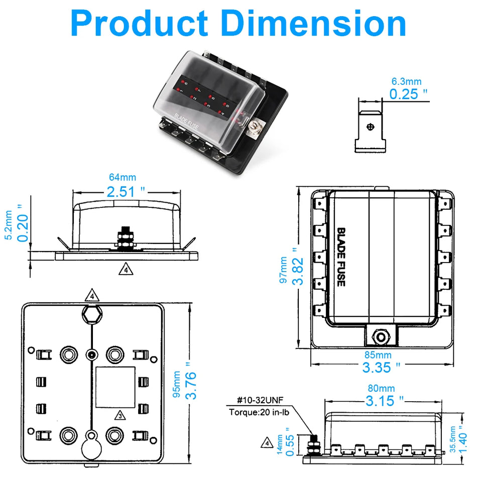 Universal 12V Car Boat Fuse Box Holder With 10 Ways Blade Fuse Holder Block &amp; Warning Indicator for Car Marine Boat