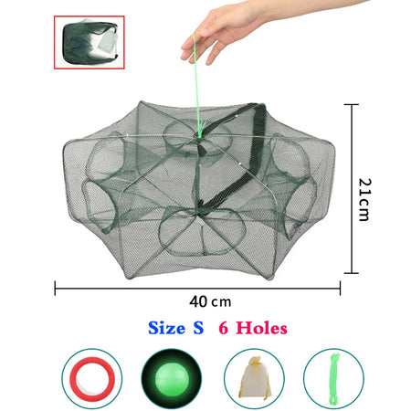 Folding Crayfish Catcher &amp; Fish Trap Nets - Easy &amp; Automatic Trapping Solution Size S  6 Holes