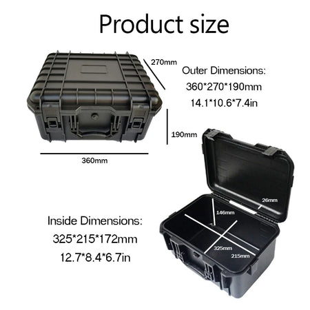ABS Plastic Hard Carry Case Tool Box &ndash; Shockproof Storage 360x270x190mm