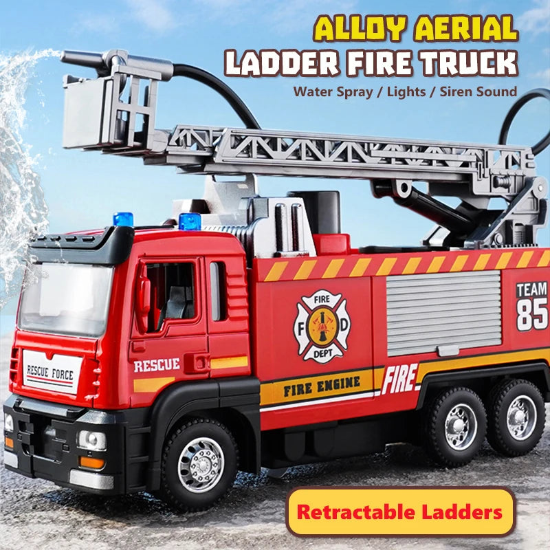 NoEnName_Null Alloy Fire Engine Model Toy with Light, Music, and Spray Function
