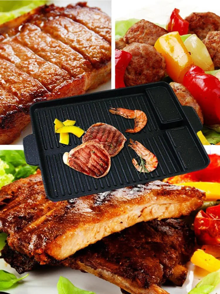 Portable Non-Stick BBQ Grill Pan 32x26cm for Korean Barbecue