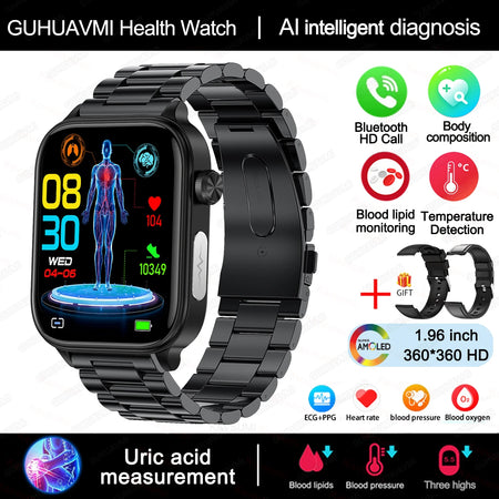 AI Diagnostic Detector Smart Watch &ndash; Comprehensive Health Tracking Black-Steel-2A / Health monitoring