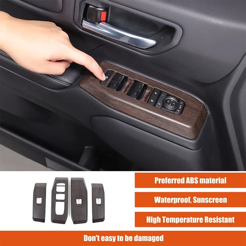 Marco de botón elevador de fibra de carbono ABS 4 piezas para Prado LC250