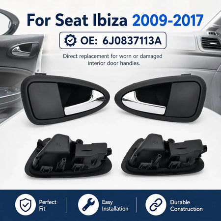Plastic Door Handles Bright Silver for Seat Ibiza 6J0837113A 6J0837114A by InterCyprus Trading Ltd