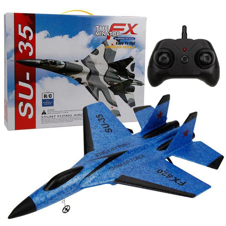 SU-35 Remote Control Glider - 2.4G Foam Fighter Plane for Beginners and Kids RX620 Blue