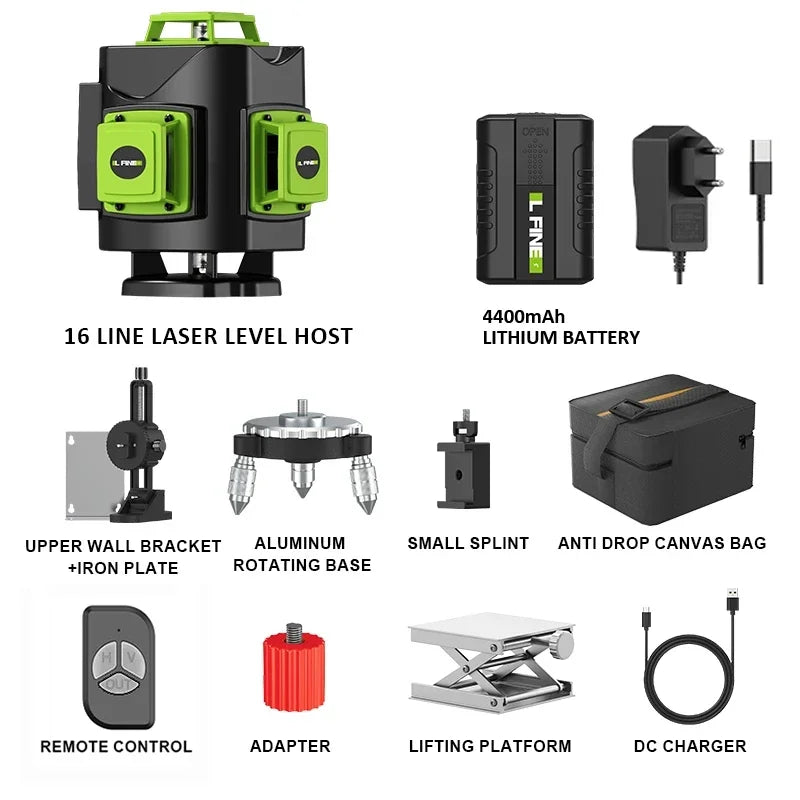 LFINE 4D 16-Line 360&deg; Self-Leveling Laser Level with Tripod upgraded version