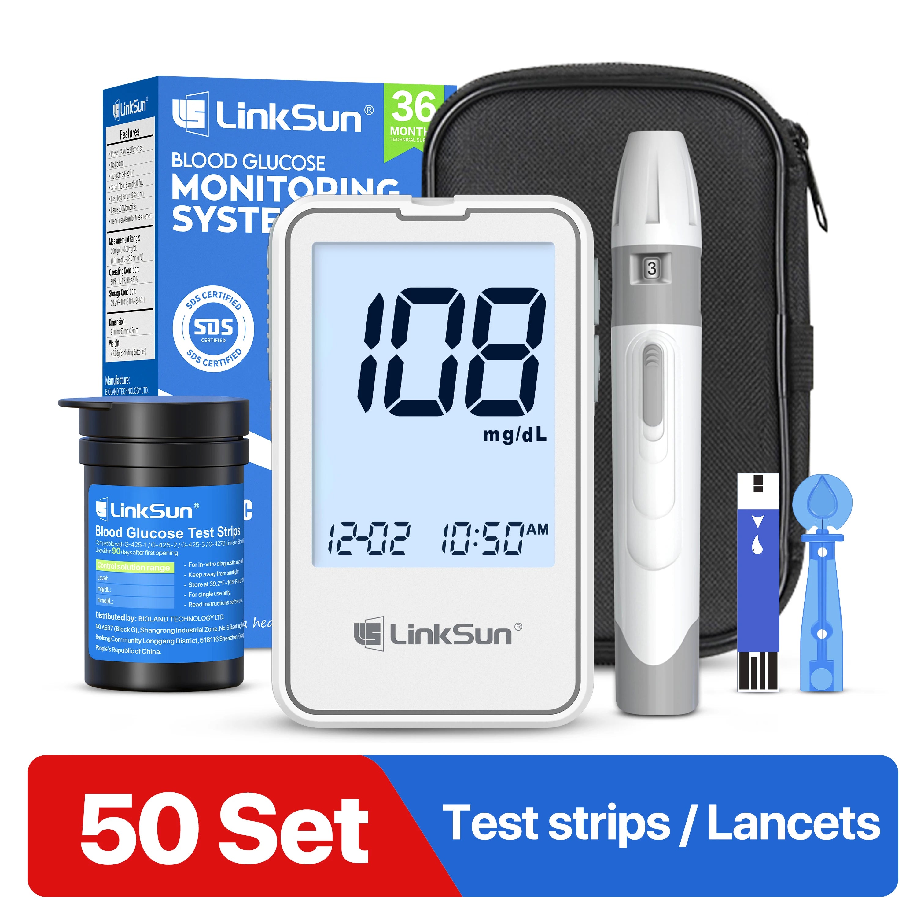 G-425-2 LinkSun Blood Glucose Meter &ndash; Fast and Accurate Blood Sugar Testing G-425-2-50suit / CHINA