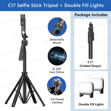 TOKQI C17 360&deg; Auto-Rotation Selfie Tripod with AI Tracking and Remote Control Option 2 / CHINA