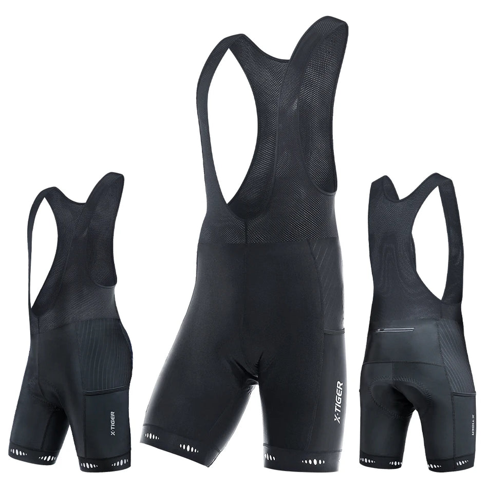 Men's Cycling Bib Shorts With Phone Pockets, 5D Padded, Quick Dry Lycra