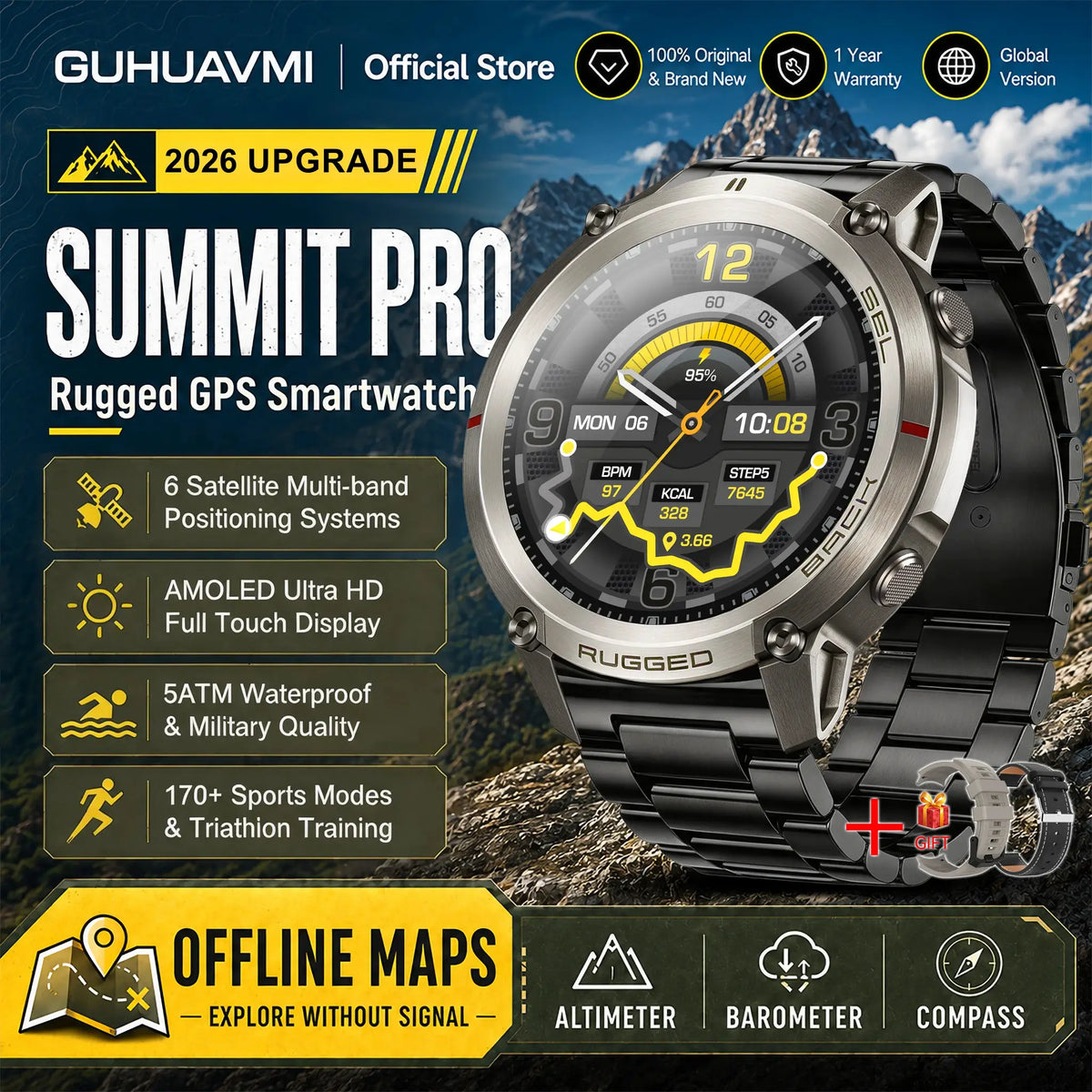 2026 Military Satellite Offline Map GPS Smart Watch Men 1.43''AMOLED Bluetooth Call Compass 5ATM Waterproof 170+Sport Smartwatch by InterCyprus Trading Ltd