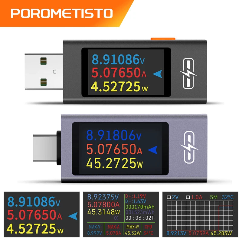 Digitální voltmetr s USB Type-C, tester baterií a kapacity, DC 4-30V