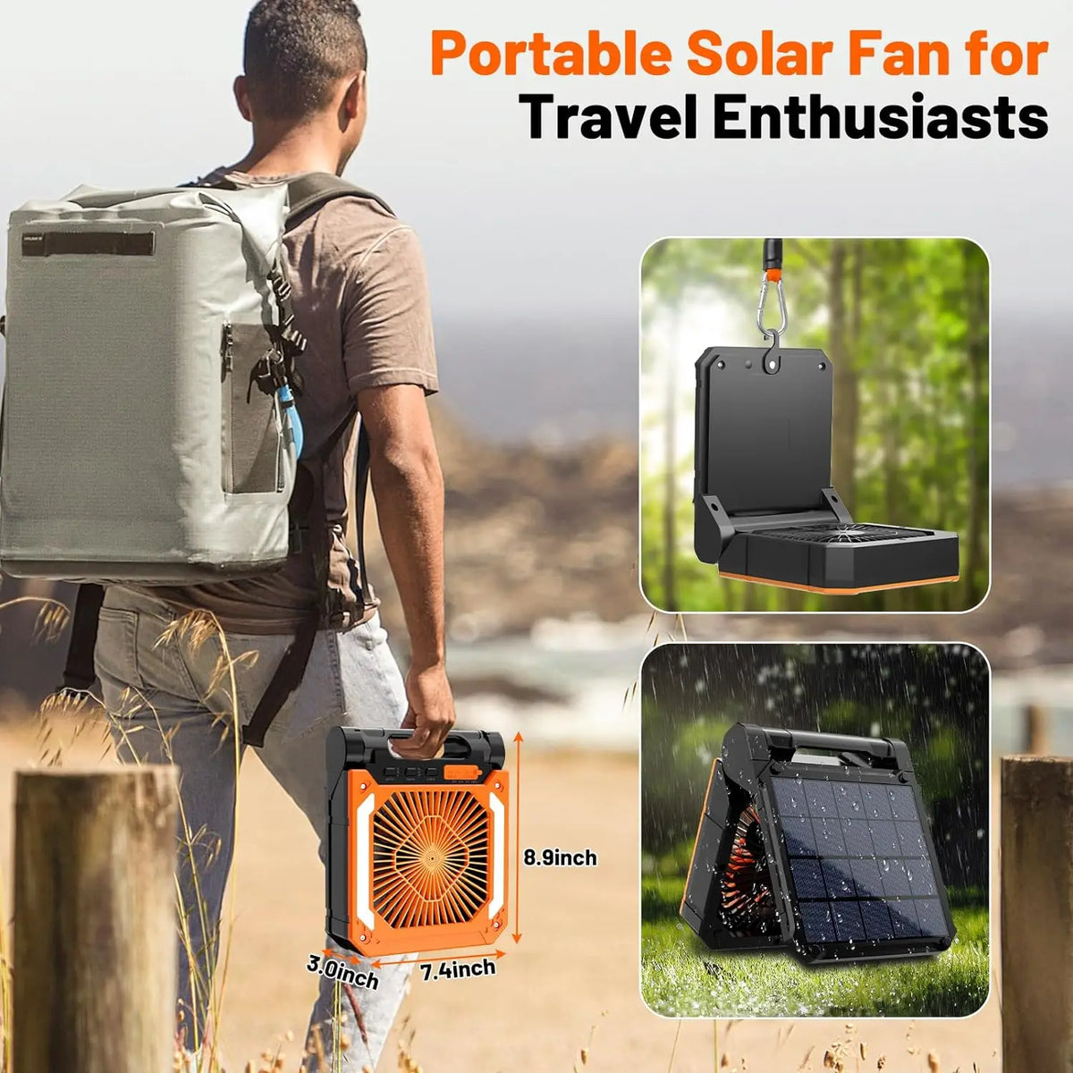 20000mAh Portable Fan With LED Light - USB Charging