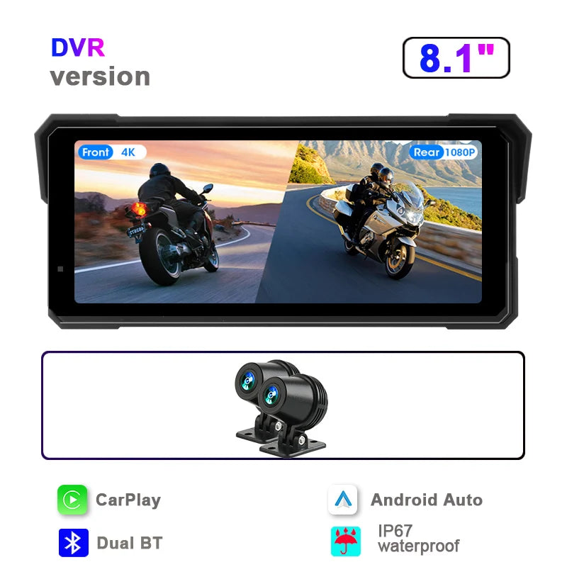 Srnubi Universal 8.1 Inch Motorcycle GPS Navigation &ndash; 4K Dual Lens Recording 4K Moto DVR / None