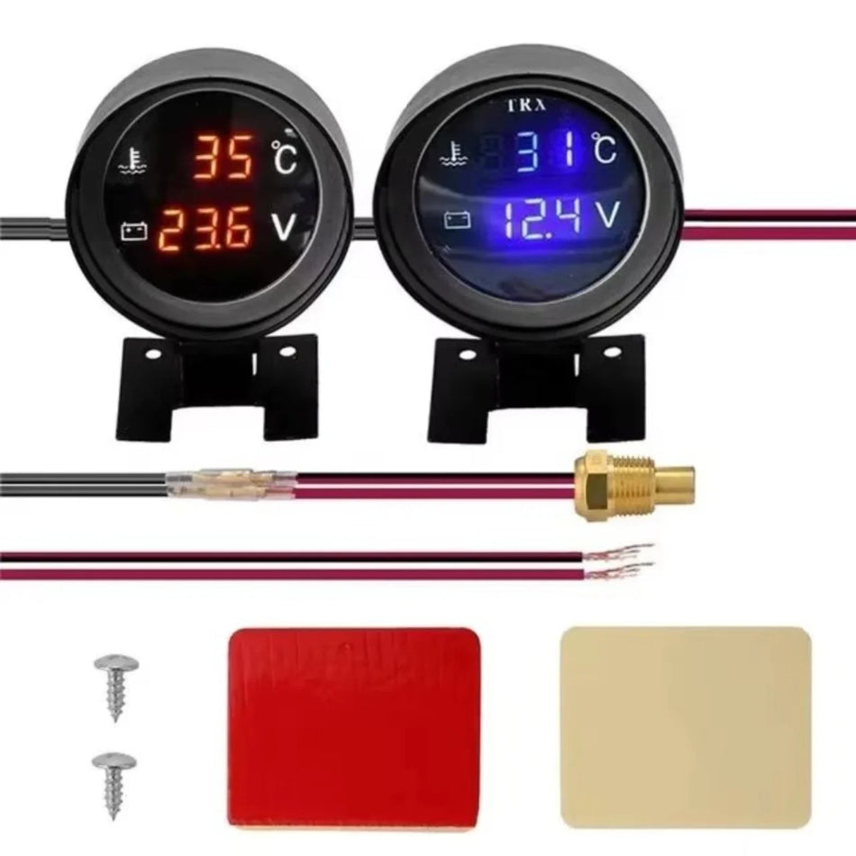 2 in 1 LCD ūdens temperatūras un voltmetra mērītājs 12V/24V transportlīdzekļiem