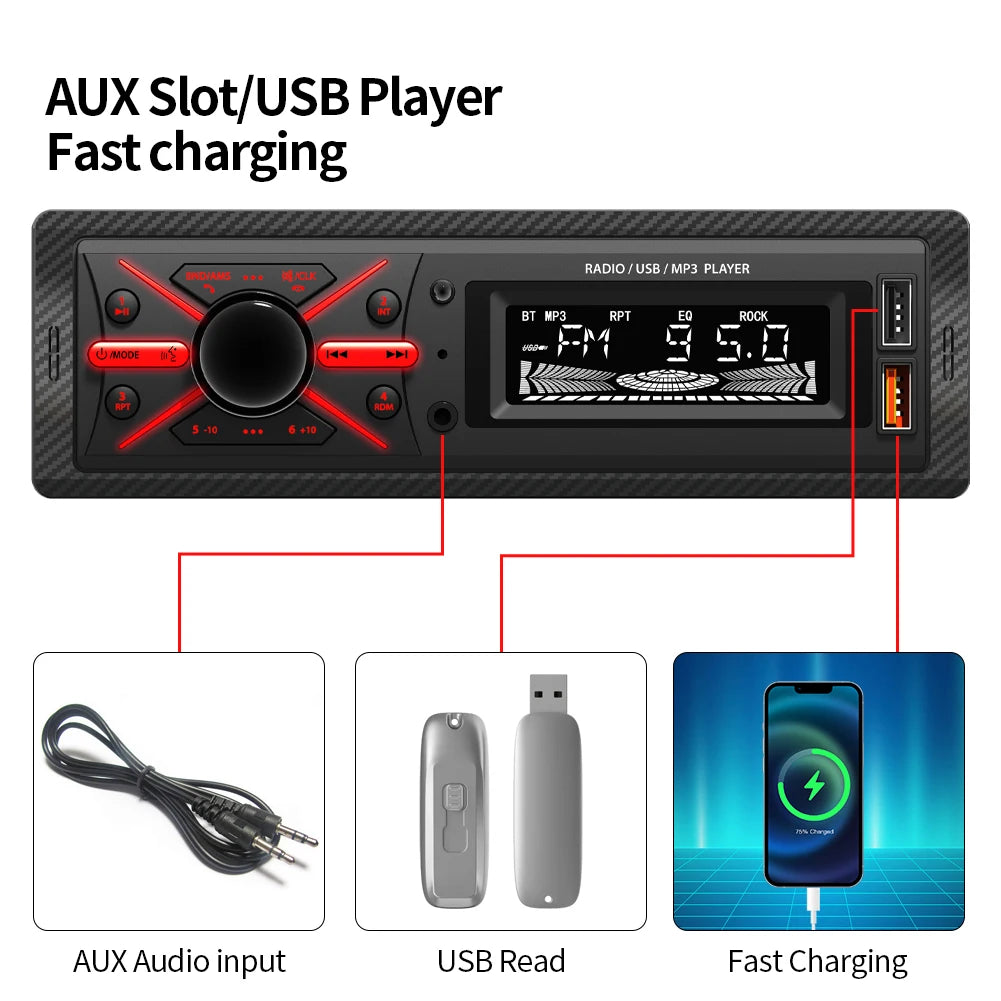 1 Din Car Radio Multimedia MP3 Player - Bluetooth Charging