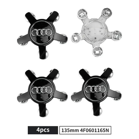 4PCS 135mm Audi Wheel Center Hub Caps Badges 8R0601165 4F0601165N for A1 A3 A4 A5 A6 A7 Q3 Q5 Q7 TT B5 B6 B7 8P 8V 4F0601165N Black