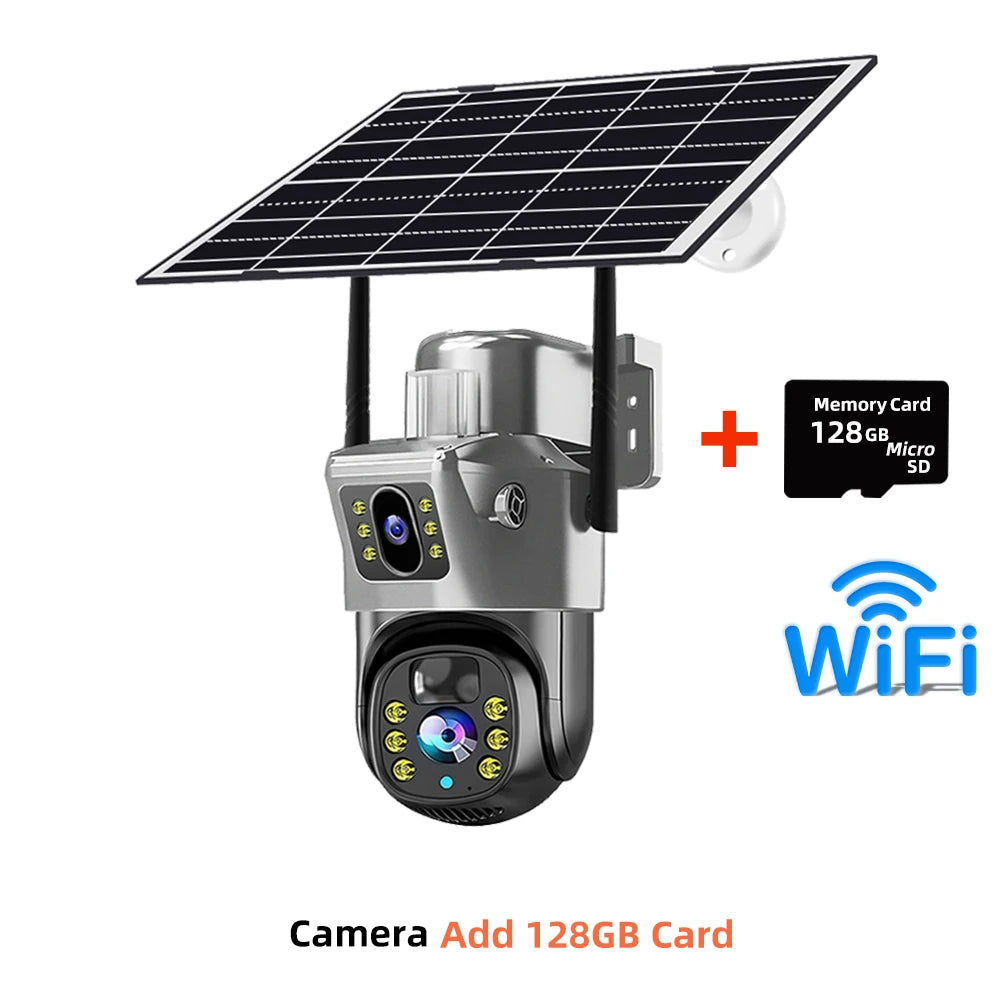 V380 Pro 4G Solar Camera Dual Lenses Outdoor 8MP 4K Low Power Battery IP Camera PIR Night Vision CCTV Security Protection WIFI Cam 128GB Card