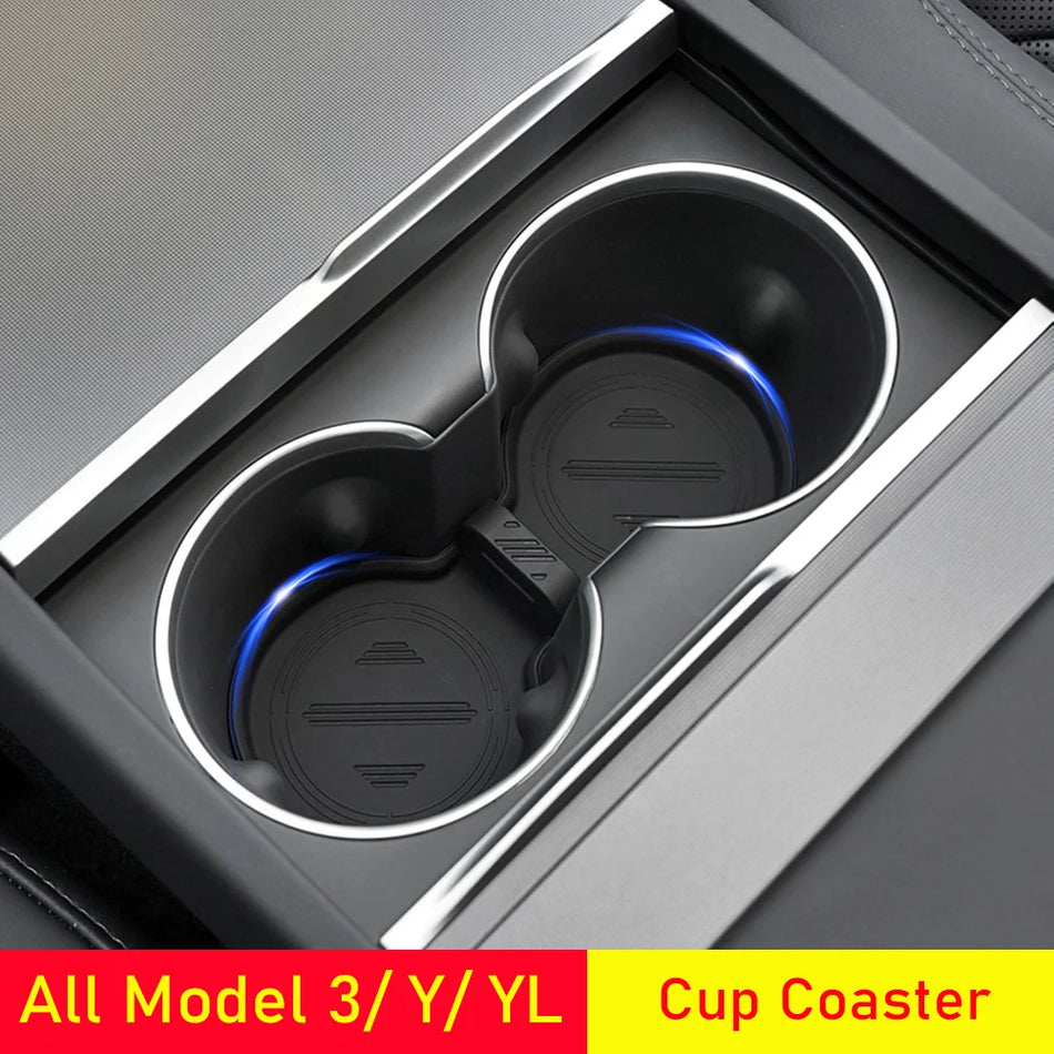Water Cup Holder Mat For All Tesla Model 3 Model Y Model YL Cup Coaster Pad Center Console Organizer 2021-2027 Car Accessories