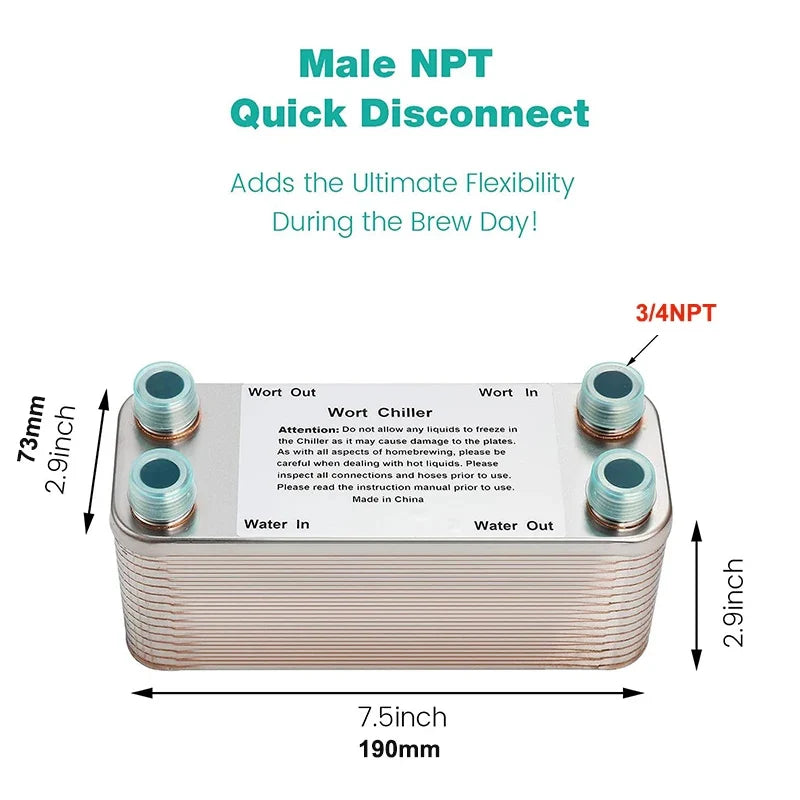 MRbrew Stainless Steel Plate Wort Chiller - Efficient Homebrew Cooler