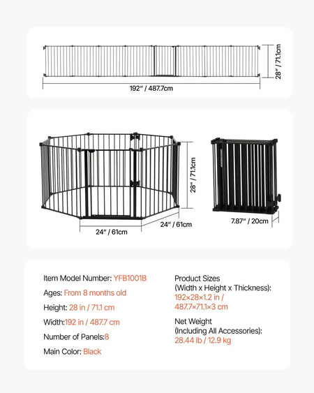 Baby Gate 28 30 36 Inches High &ndash; No Drill Design B8PCs 192in 28inH / france