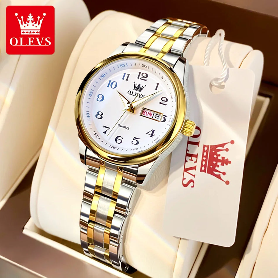 🟠 OLEVS Luxury Quartz Watch for Women Elegant Stainless Steel Watches Luminous Waterproof Week Date Wristwatch Ladies Dress Watch