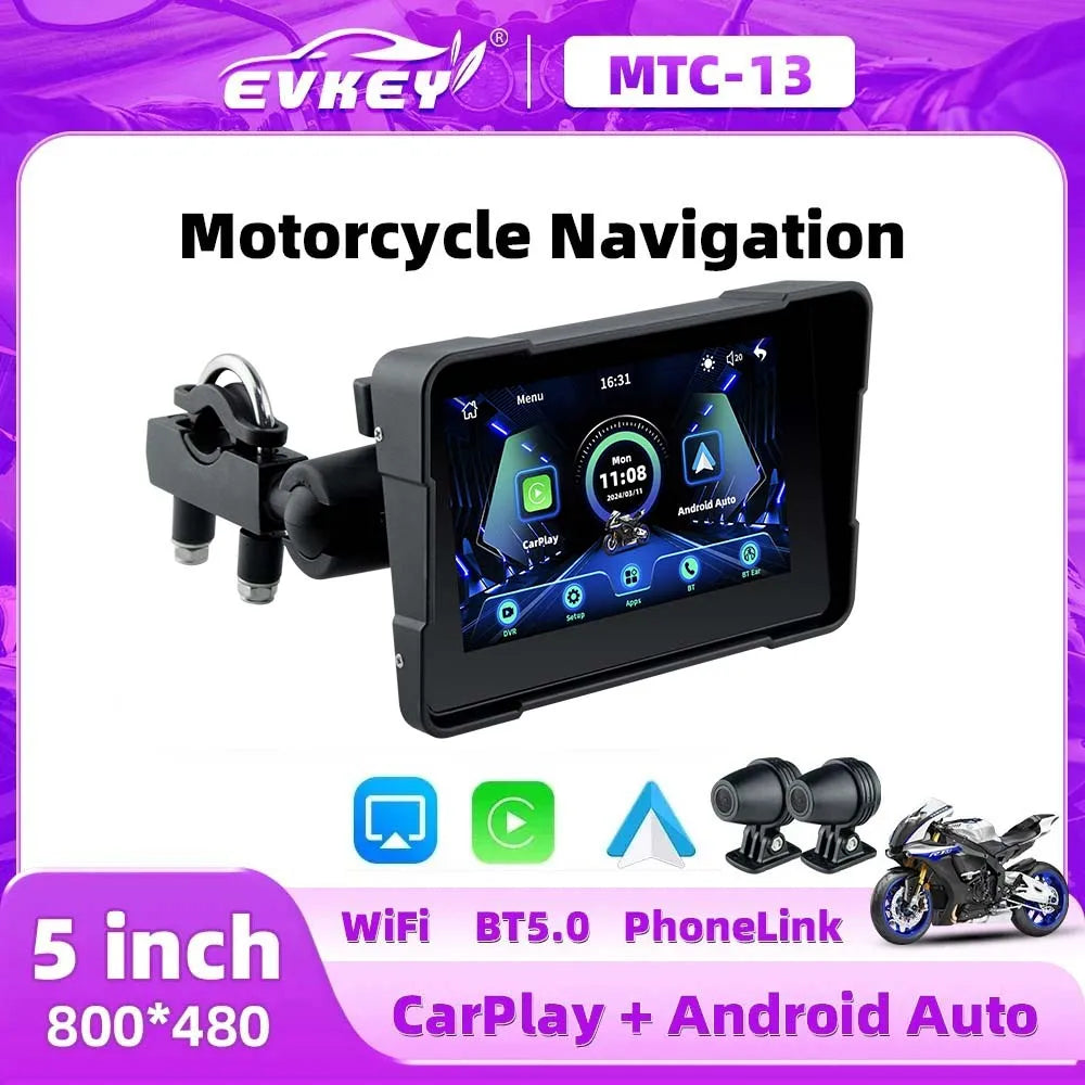 EKIY 5 Inch Navigation Motorcycle DVR &ndash; Waterproof Wireless CarPlay Display