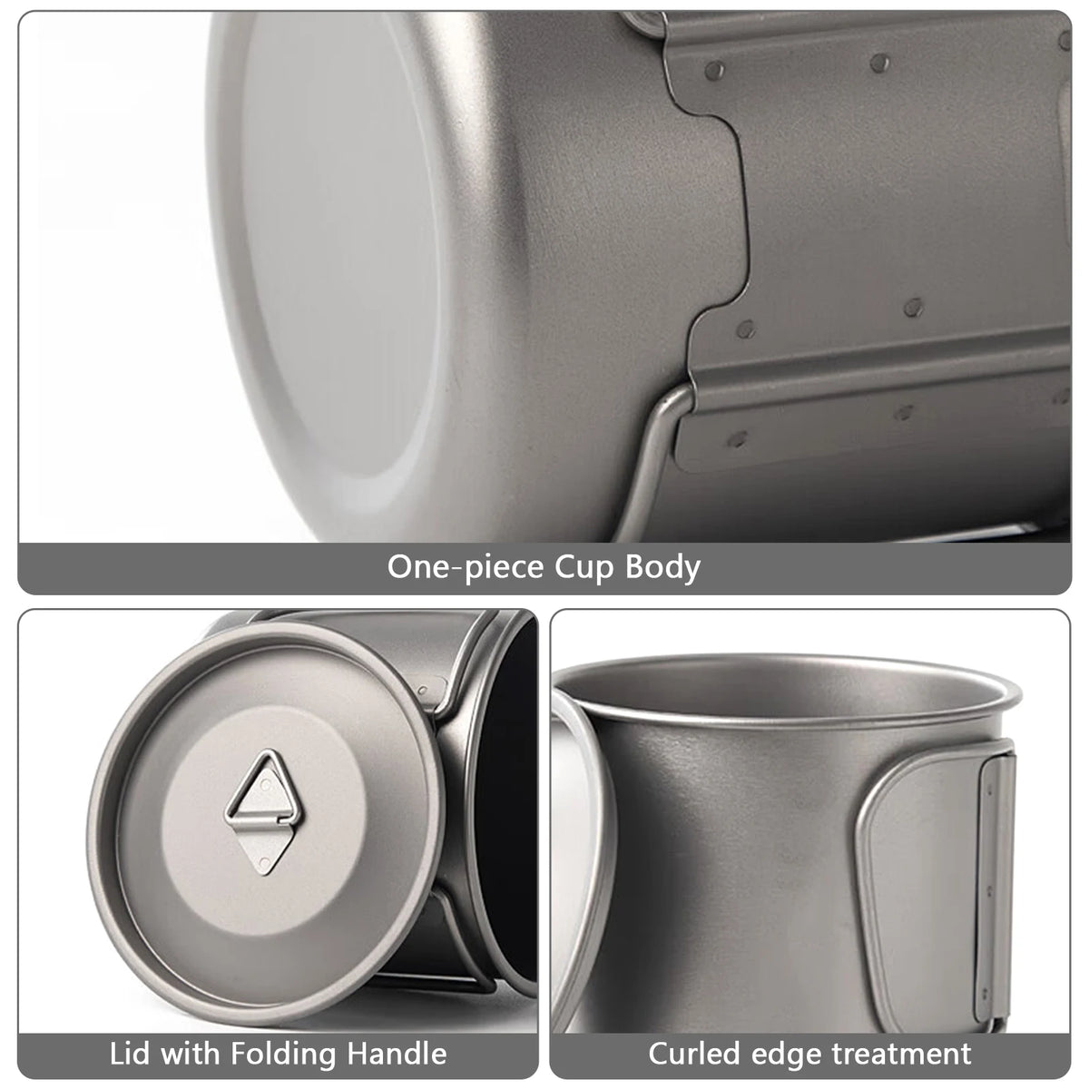 Ti Coffee Mug Camping Cup &ndash; Folding Handle and Net Bag