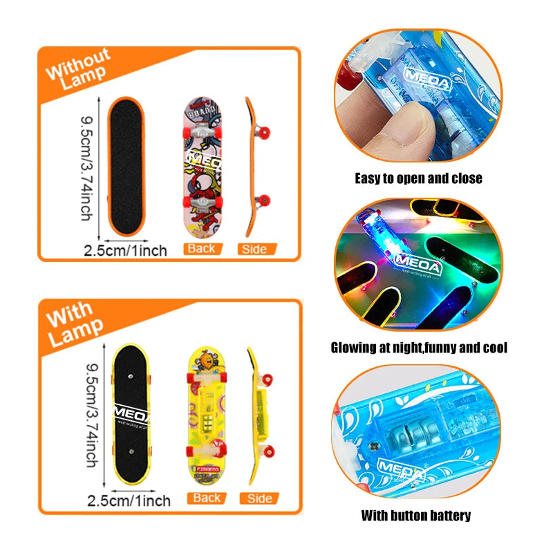 Luminous Metal Bridge Finger Skateboard Set &ndash; Illuminated Fun