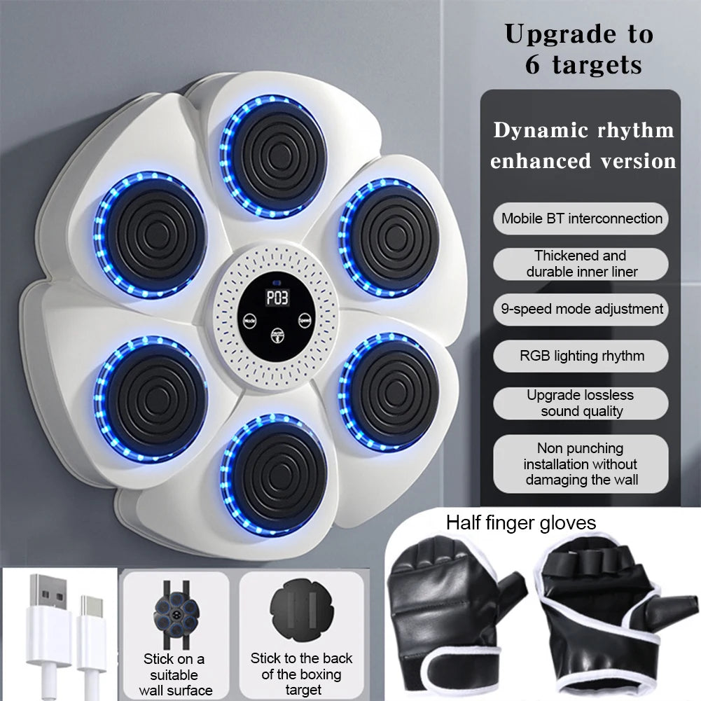 Smart Music Boxing Machine - Bluetooth Enabled Wall Target White with gloves