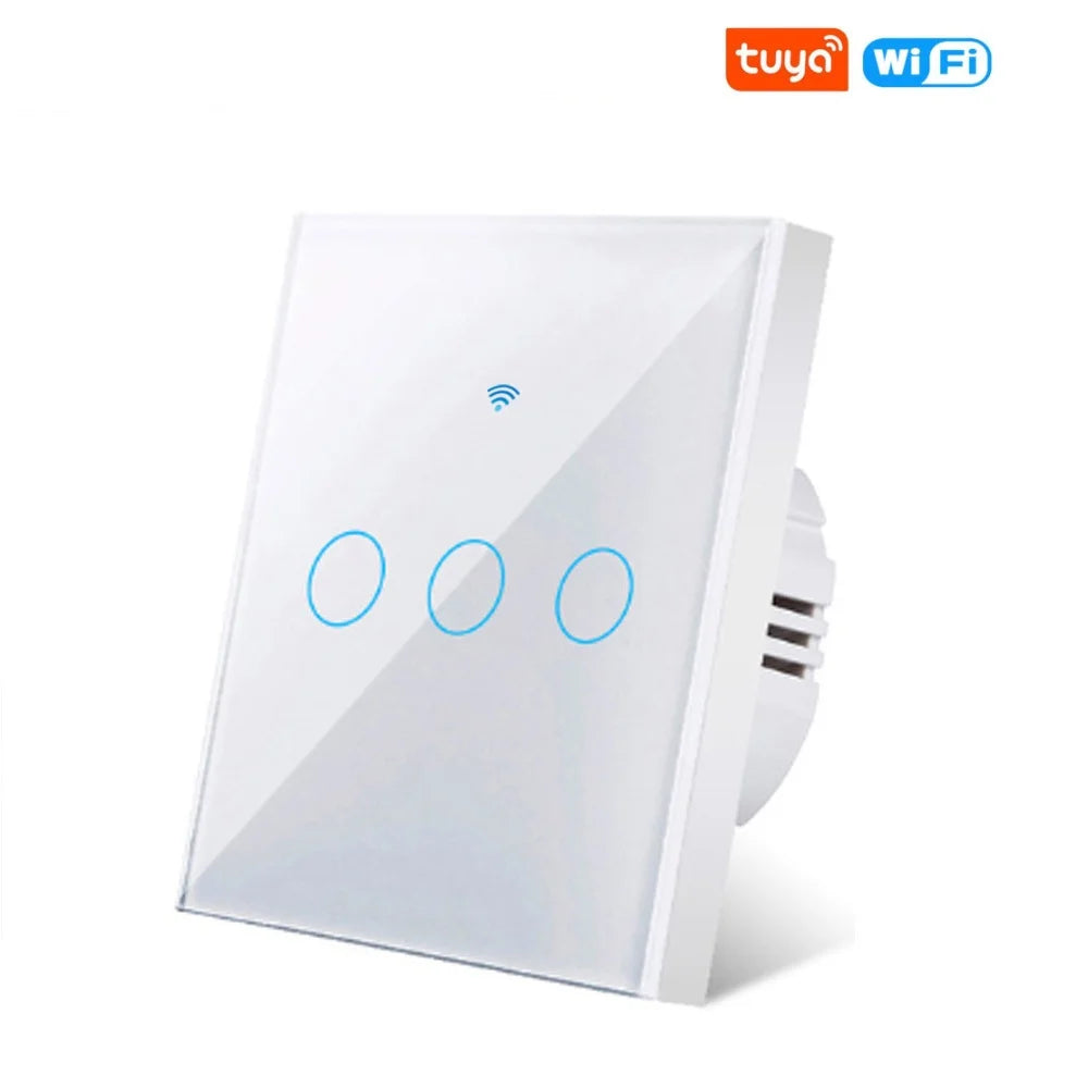 WiFi Smart Switch EU Touch 220V - No Neutral Required white 3 gang