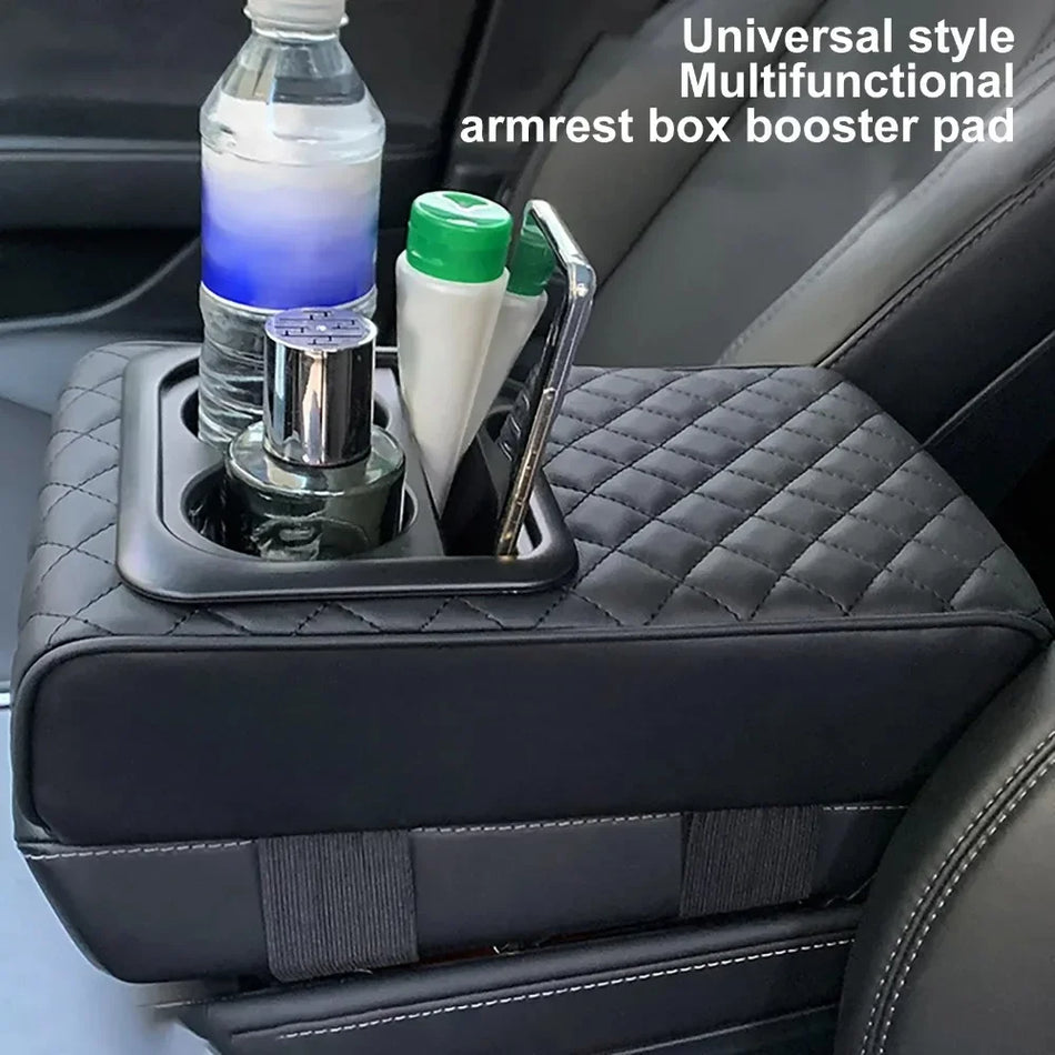 Universeel armsteunkussen voor de middenconsole van de auto met 2 bekerhouders, PU-leer