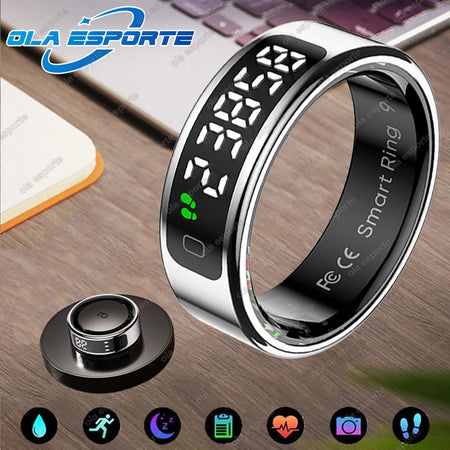 LED Display Smart Ring for Heart Rate &amp; Blood Oxygen Monitoring | Multi Sports Mode | Waterproof Silver / 8